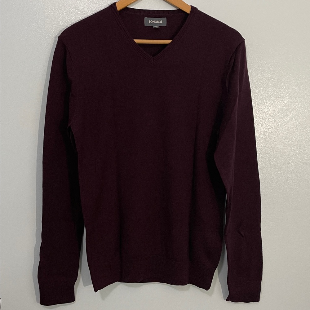 Brooks Brothers Men's Dark Maroon Merino Wool V Neck Sweater Size M